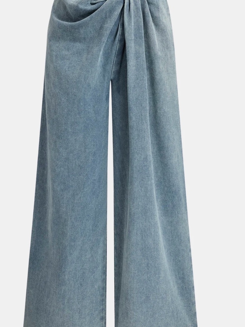 Commense Light Blue Asymmetrical Ruched Denim Wide-Leg Pants Xl